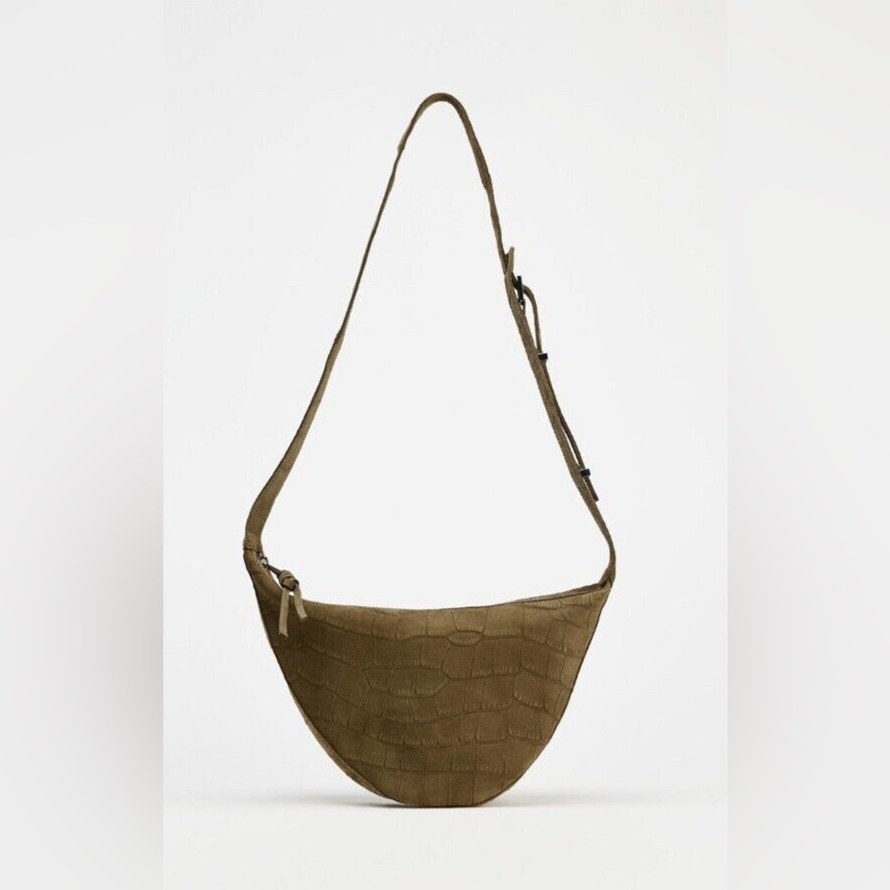 ZARA MOCK CROC SUEDE CROSSBODY BAG